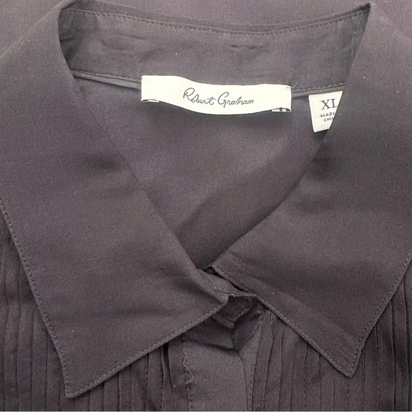 Robert Graham Black Silk Blend Marina Tuxedo Shirt SZ XL Sheer Luxury NWOT READ - Picture 2 of 10